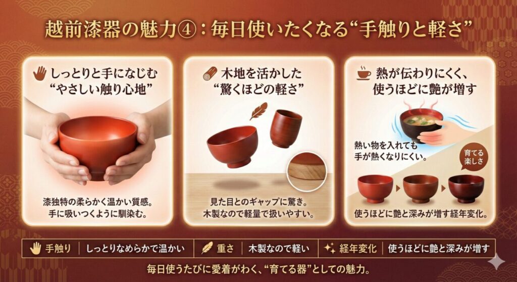 越前漆器の魅力④：毎日使いたくなる“手触りと軽さ”