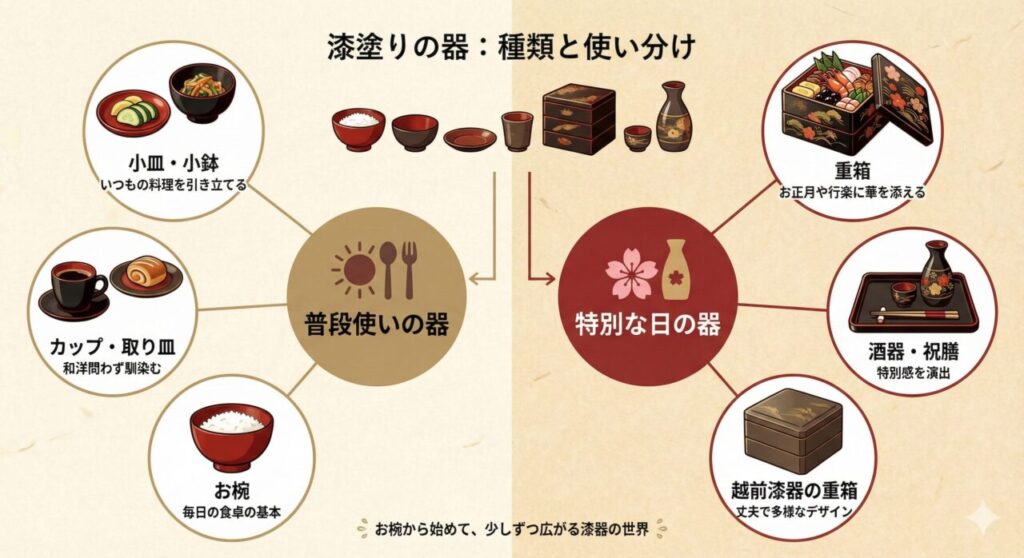 🍽️ 漆塗りの器の種類と使い分け