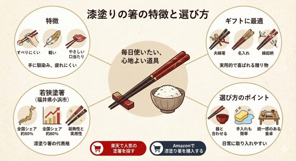 🥢 漆塗りの箸の特徴と選び方