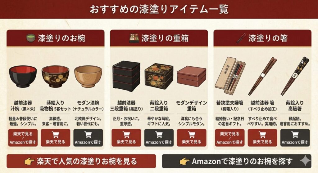 🛒 おすすめの漆塗りアイテム一覧