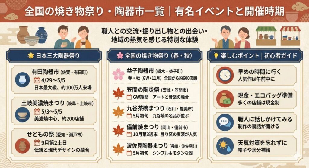 🎪 全国の焼き物祭り・陶器市一覧|有名イベントと開催時期