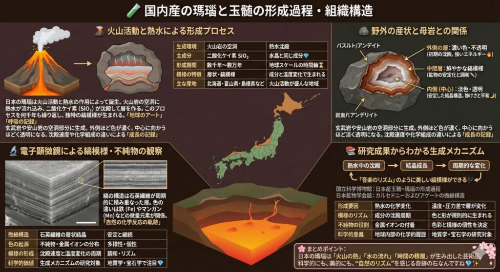 🧪 国内産の瑪瑙と玉髄の形成過程・組織構造