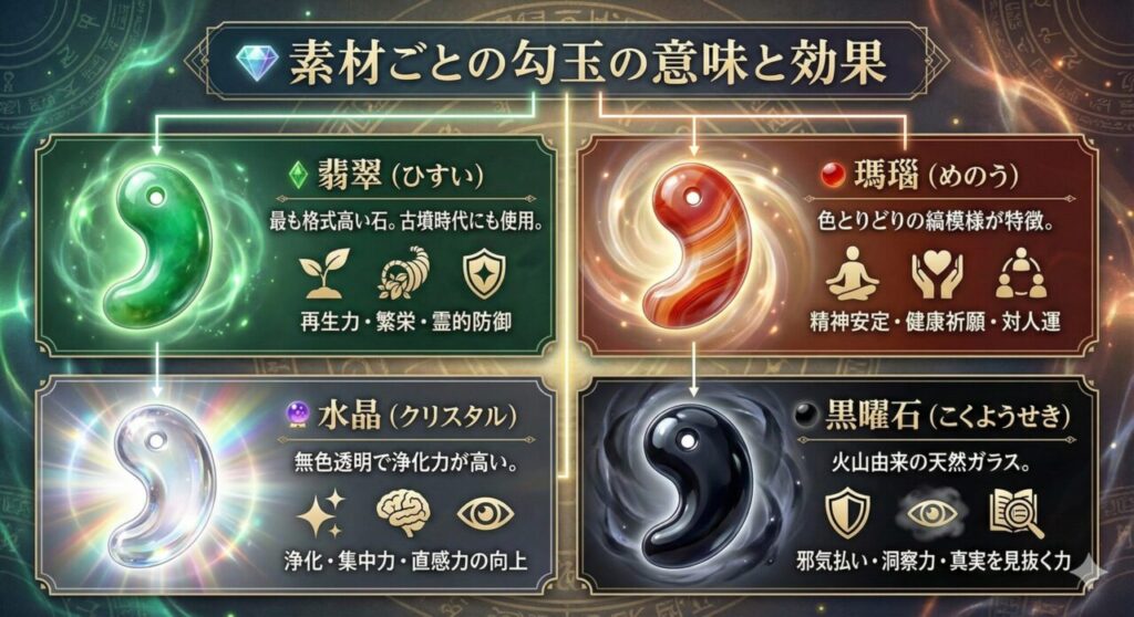 💎 勾玉の素材ごとの意味と効果(翡翠・瑪瑙・水晶など)