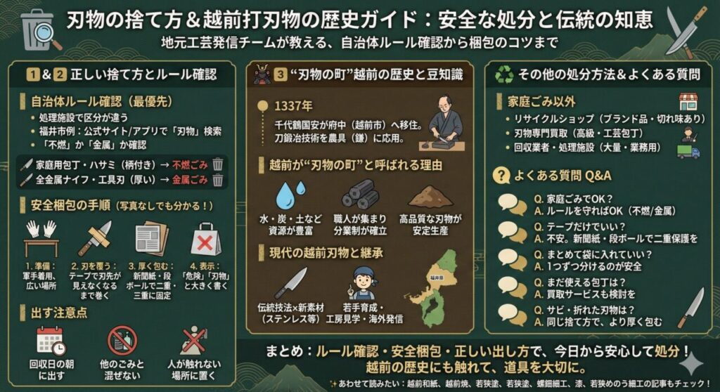 刃物の正しい捨て方ガイド｜自治体ルール・梱包のコツと“刃物の町”越前の歴史
