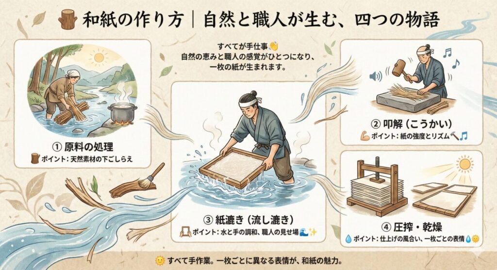 🪵和紙の作り方|原料を活かす4つの工程