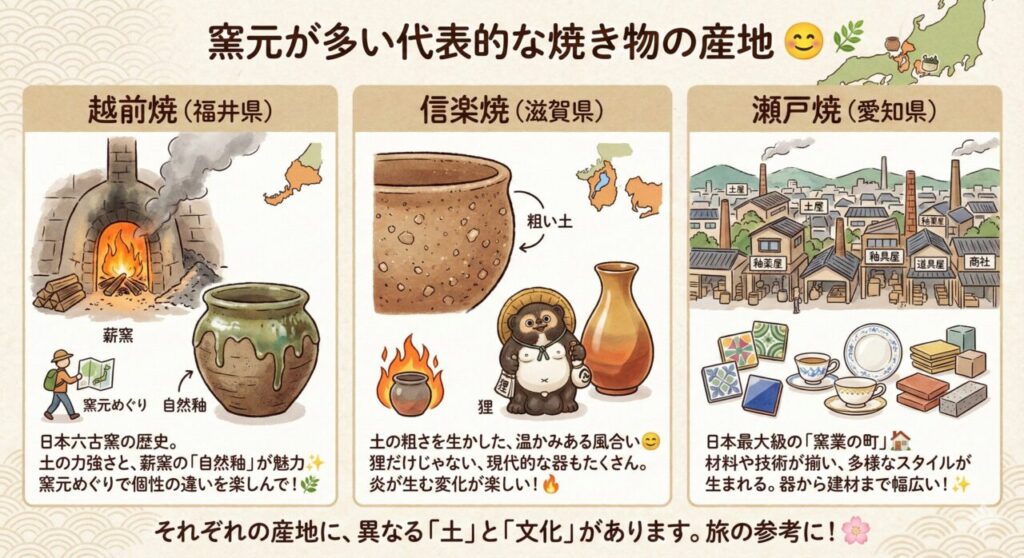 窯元が多い代表的な焼き物の産地