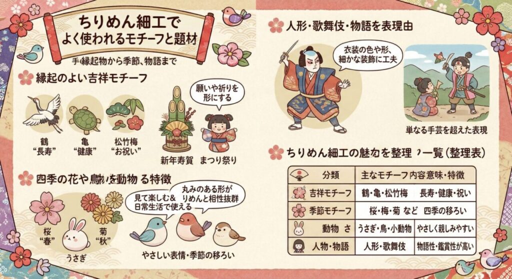 ちりめん細工でよく使われるモチーフと題材