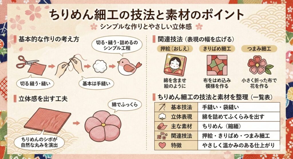 ちりめん細工の技法と素材のポイント